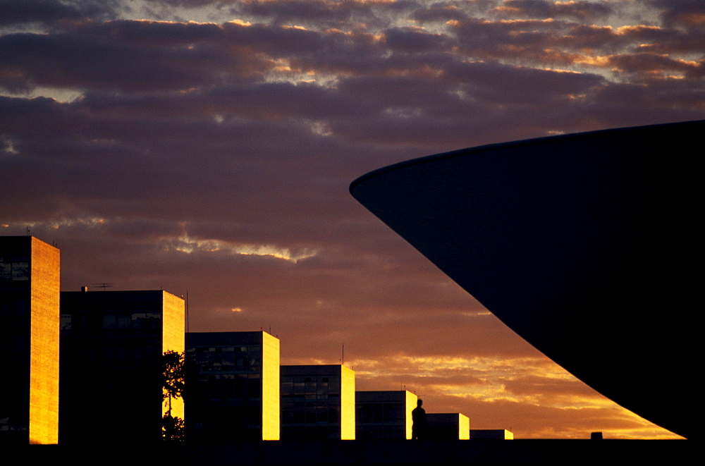 Brazilian Parliament building at dusk, Brasilia, Distrito Federal, Brazil, South America