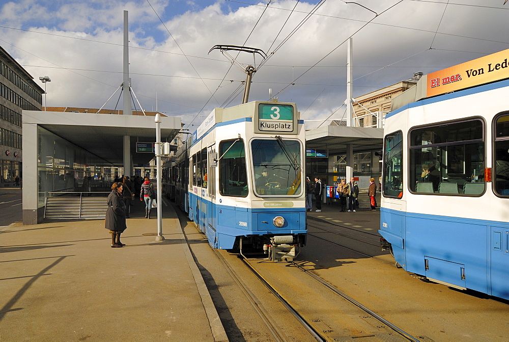 Zuerich - tram stop near central station - Switzerland, Europe.