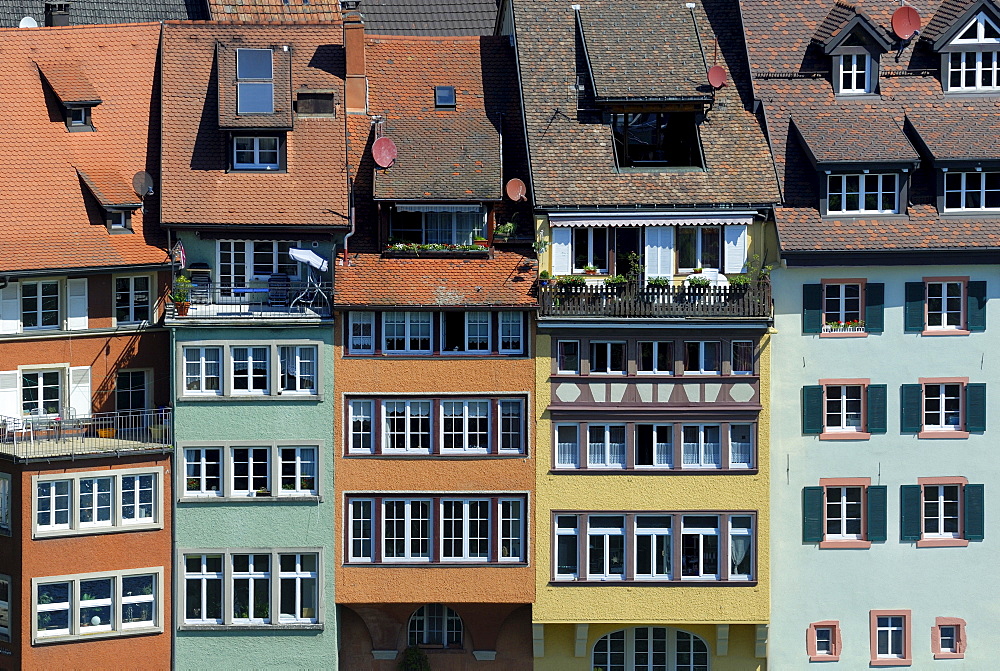 Historic terraced houses, Laufenburg, Canton of Aargau, Switzerland, Europe