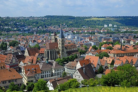 View over the historic city centre with Saint Dionysius' Church, Esslingen am Neckar, Baden-Wuerttemberg, Germany, Europe