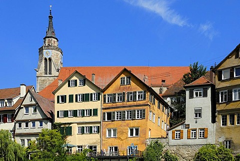 Historic city houses with the Hoelderlin Tower, Tuebingen, Baden-Wuerttemberg, Germany, Europe