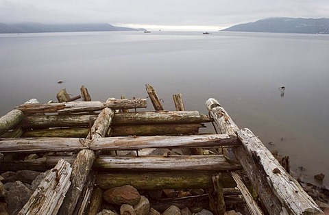 . Ruins of a sea morning. Sea of Okhotsk. Nagaevo bay. Magadan, Eastern Siberia, Russia