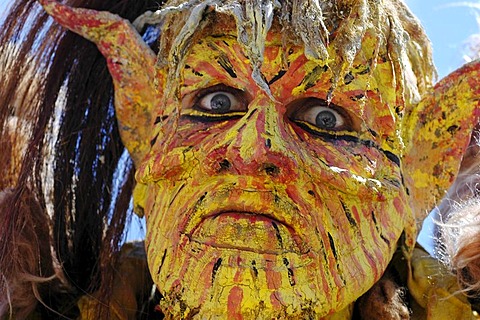 Yellow demon devil mask, portrait, knight festival Kaltenberger Ritterspiele, Kaltenberg, Upper Bavaria, Germany