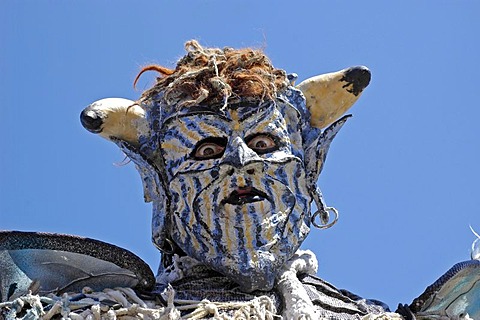 Blue white demon devil mask, portrait, knight festival Kaltenberger Ritterspiele, Kaltenberg, Upper Bavaria, Germany