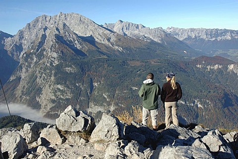 The Watzmanngruppe in the national park Berchtesgaden seen by the vantage point of the Jenner, Bavaria, Germany