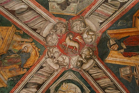 Ceiling fresco, rock-grotto of the saint Benedikt, Subiaco, Latium, Italy