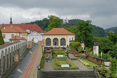 Rose gardens and Castle, Decin, Bohemia, Czech Republic