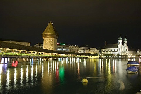 Kapellbruecke with Jesuit Church, Lucerne, Switzerland