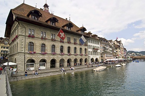 Town hall at the river Reuss, Lucerne, Switzerland