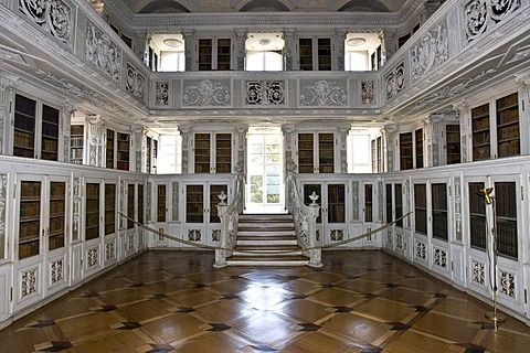 Library, baronial church, Amorbach, Hesse, Germany