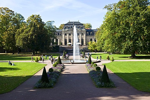 Orangery with fountain, in the palace garden of the town castle of Fulda, Fulda, Hesse, Germany