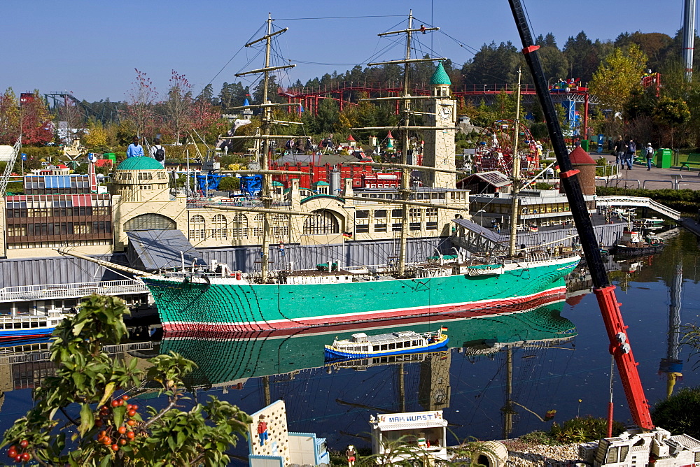 Model of the port of Hamburg, Legoland, Guenzburg, Bavaria, Germany