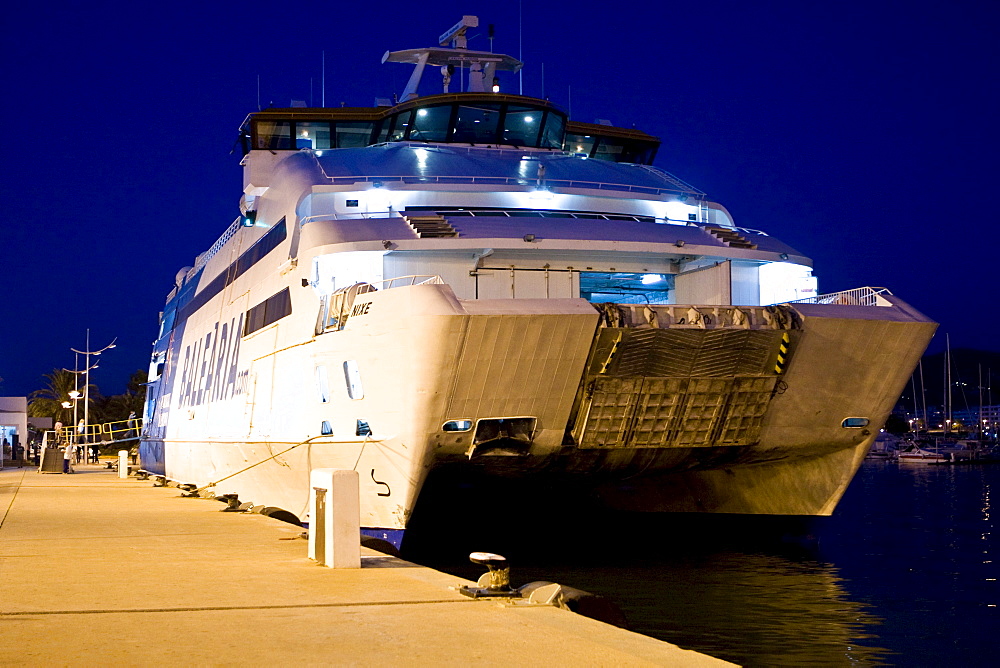 Car ferry in the harbour of the old town, Ibiza, Baleares, Spain