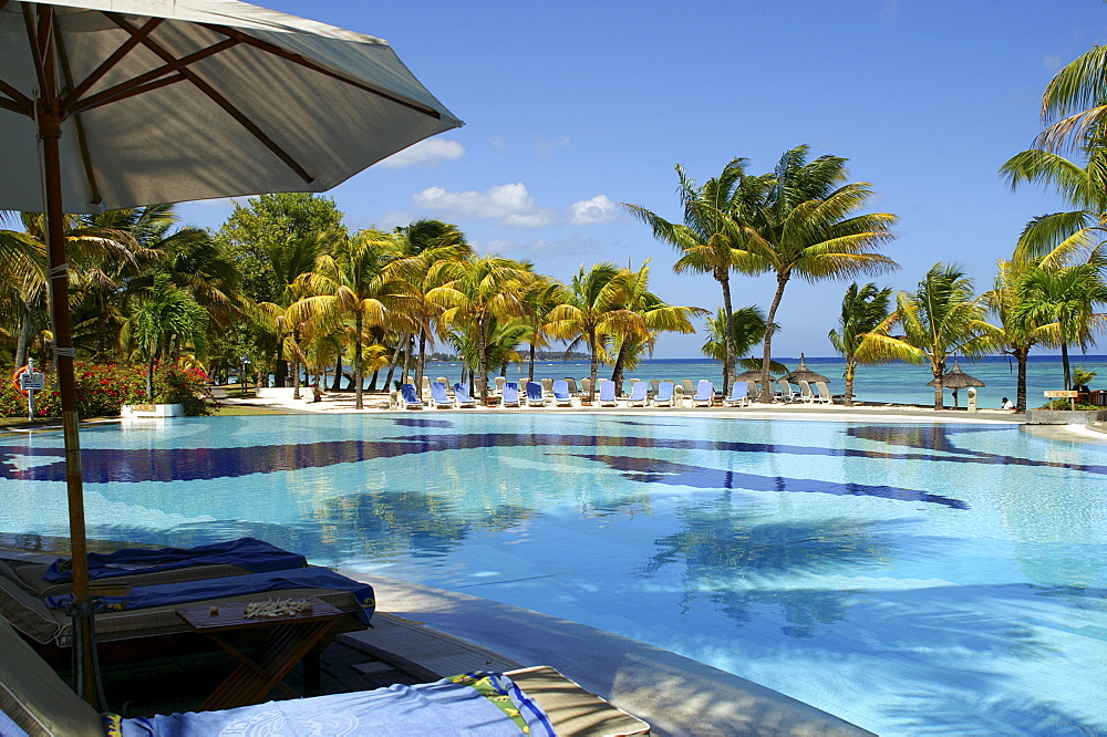 Resort with pool at the beach of Trou aux Biches, Mauritius, Mascarenes, Indian Ocean