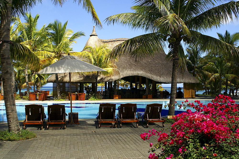 Resort with pool at the beach of Trou aux Biches, Mauritius, Mascarenes, Indian Ocean