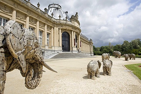 Wooden elephants in front of the Africa Museum, Tervuren, Belgium, Europe