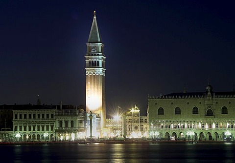 Venice at Night with Campanile, Venice, Italy