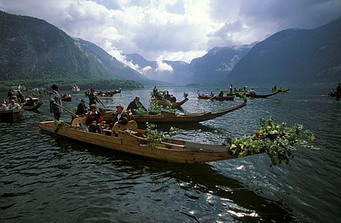 Feast of Corpus Christi lake procession Hallstatt lake Hallstatter See Salzkammergut Austria