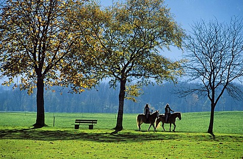 Two riders in Chiemgau , Upper Bavaria Germany