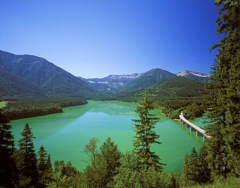 Sylvensteinsee Sylvenstein lake , Bavarian Alps , Upper Bavaria , Germany