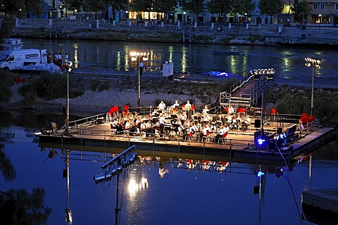 Festival Musica Europe stage in Danube river Regensburg Bavaria Germany