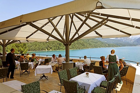 Restaurant Hotel Fuschl castle, Fuschlsee lake, Salzkammergut, Salzburg state, Austria