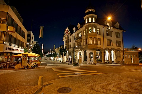 The brightly lit pedestrian area apparently extends to the horizon, Wil, St. Gallen, Switzerland