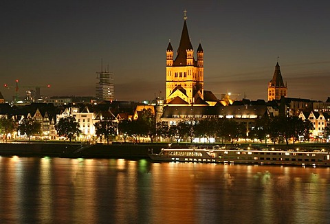 St. Martin church and the left Rhine river bank, Cologne, NRW, Germany