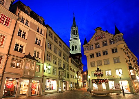 Christmas lights in the UNESCO heritage historical center of St. Gall, St. Gall canton, Switzerland