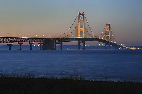 Mackinac Bridge across the Straits of Mackinac from Mackinaw City to St Ignace, Michigan, USA