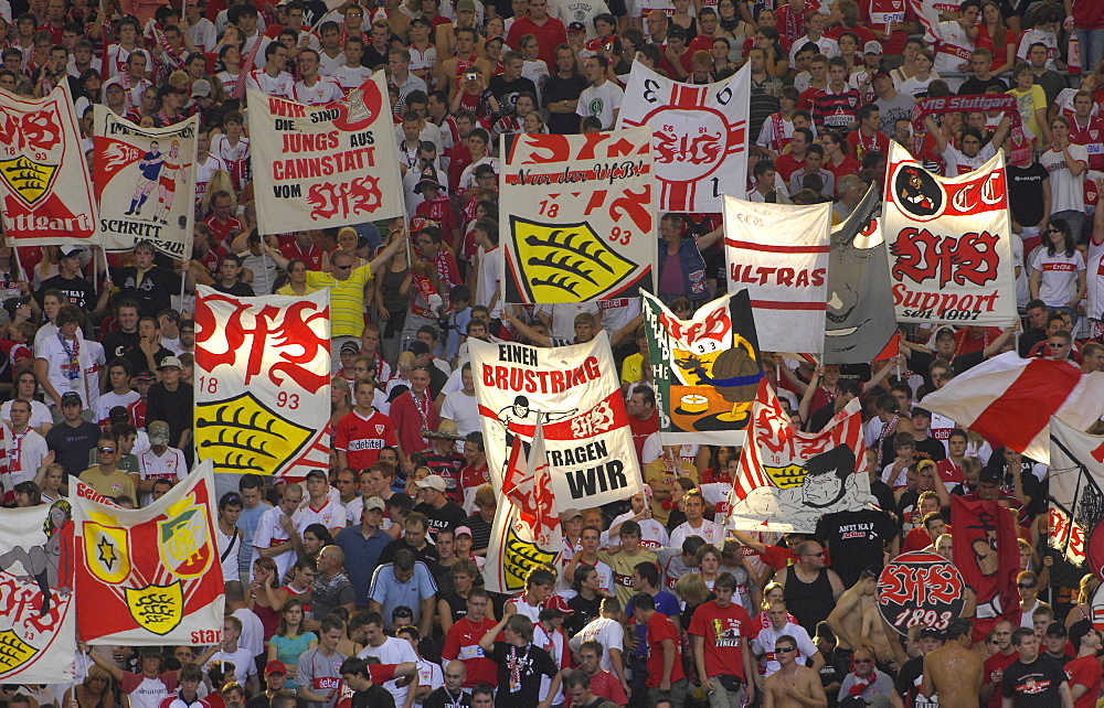 Football fans of VfB Stuttgart, Baden-Wuerttemberg, Germany