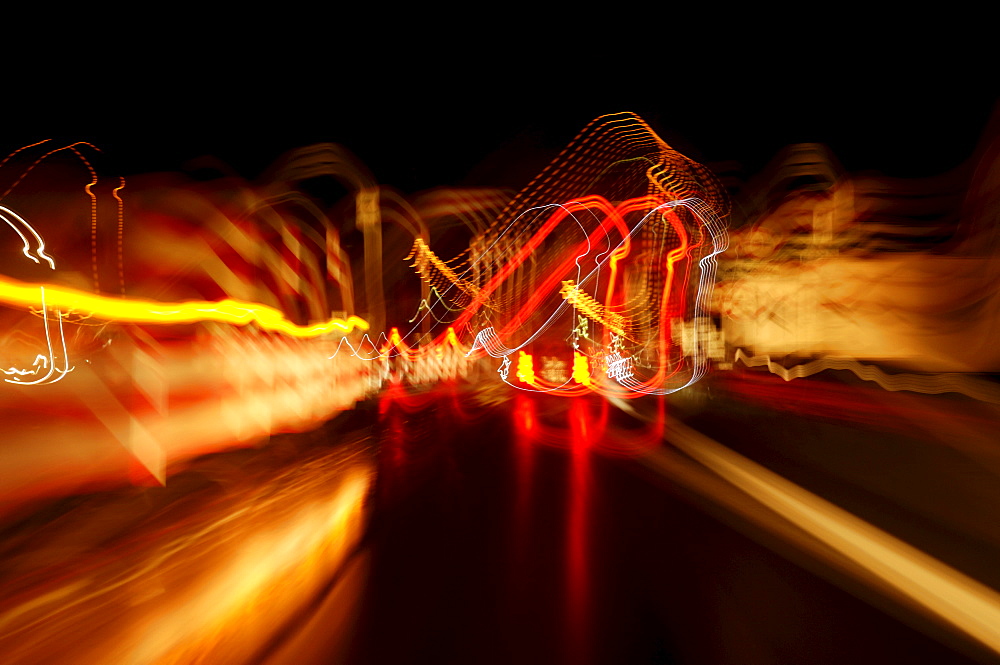 Wiper effect, building site of a motorway at night, Knetzgau, Upper Franconia, Bavaria, Germany