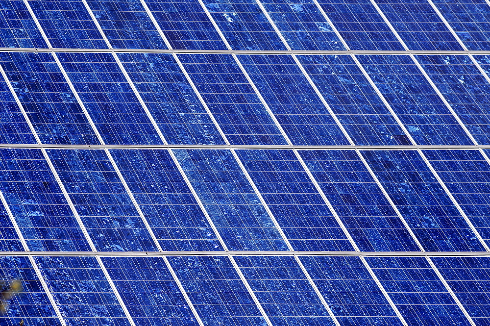 Photovoltaic cells, solar panels installed on a roof, Guenthersbuehl, Middle Franconia, Bavaria, Germany, Europe