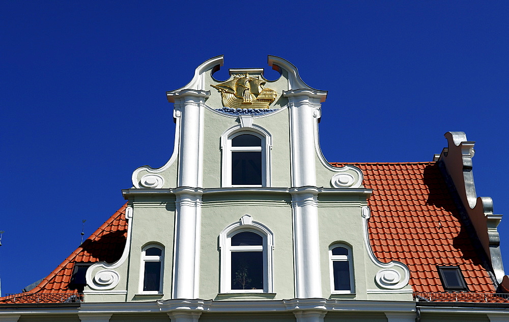 Baroque gable of a house in Luebeck, Schleswig-Holstein, Germany, Europe