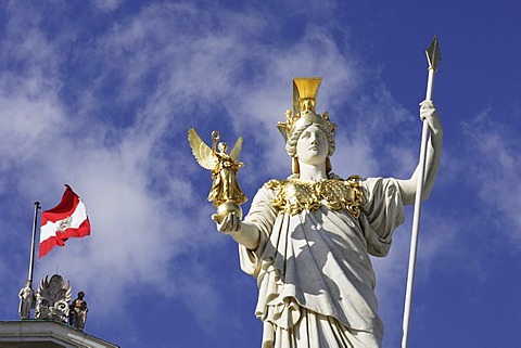 Statue of Pallas Athene in front of the austrian parlament in Vienna, Austria