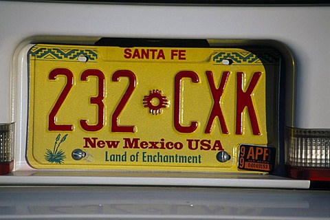 Numberplate, Santa Fe, New Mexico, USA