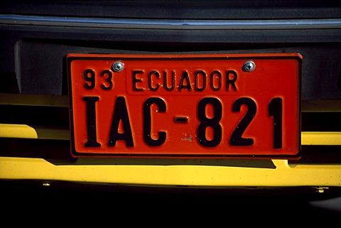 Ecuadorian number plate, Ecuador, South America