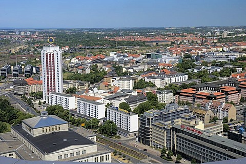 Leipzig city centre with Georgiring and the Wintergartenhochhaus Skyscraper, Saxony, Germany, Europe