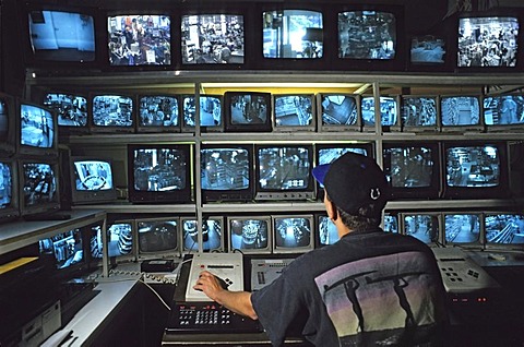 Control room for surveillance cameras in a departement store