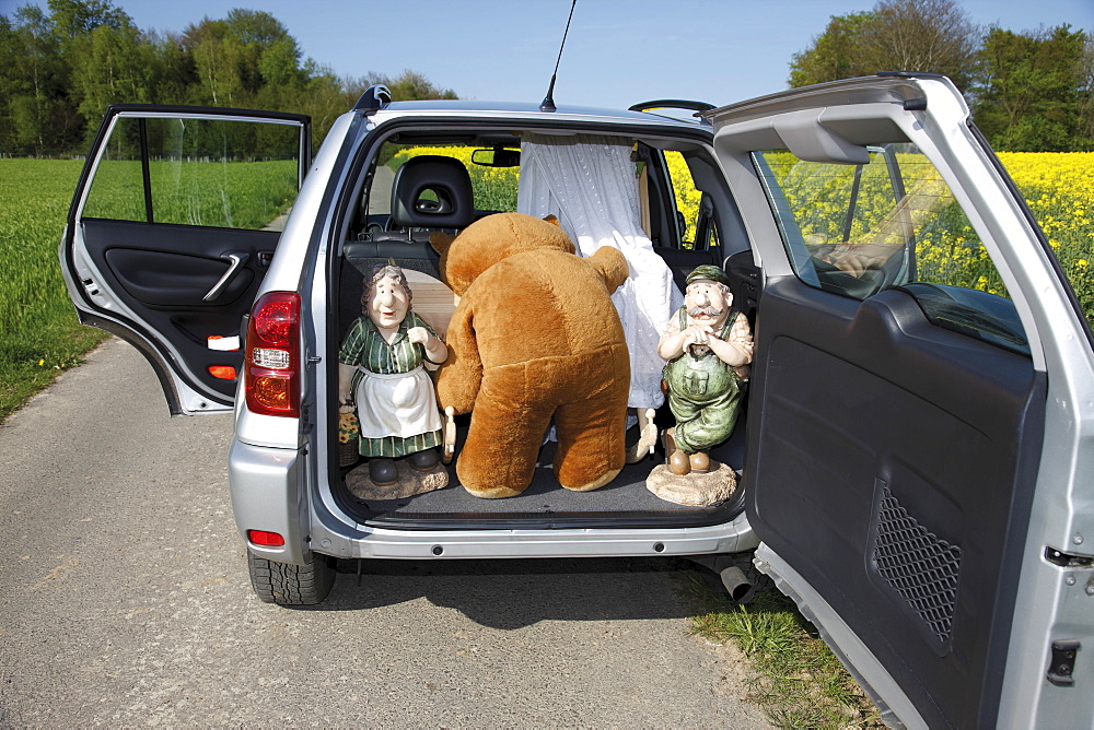 Props loaded into the boot, back of a car