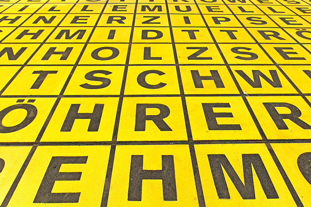 Field of letters of the Kuehn Malvezzi Markierung Glaslager architect team, in front of the Berlin Gallery, National Museum for Modern Art, Photography and Architecture, Berlin, Kreuzberg, Germany, Europe