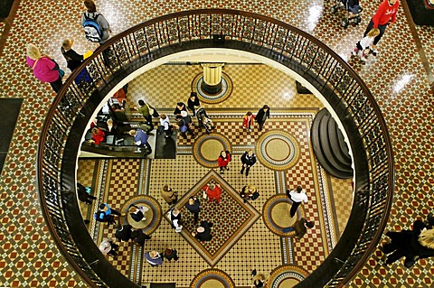 Interior shot of the architecture of the historic Queen Victoria Shopping Mall, Sydney, New South Wales, Australia