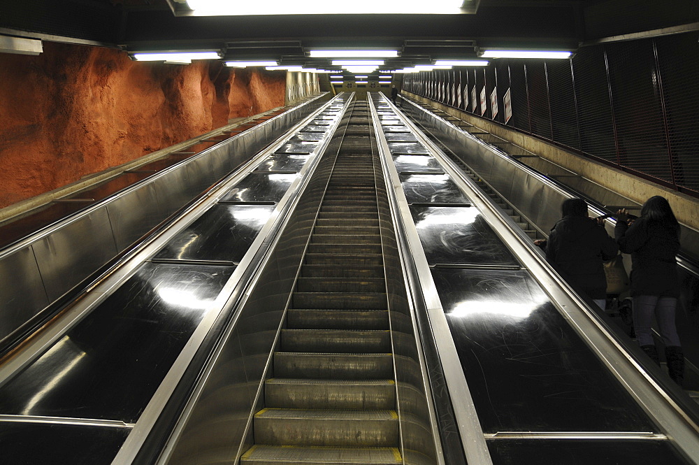 Escalators, Tunnelbana subway station, Stockholm, Sweden, Scandinavia