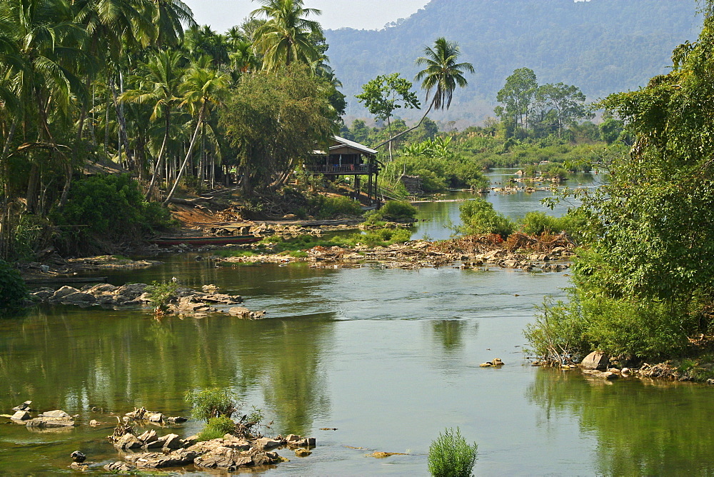 View over the mekong river from the old railway bridge between Don Det Island nd Don Khon Siphandon, Laos