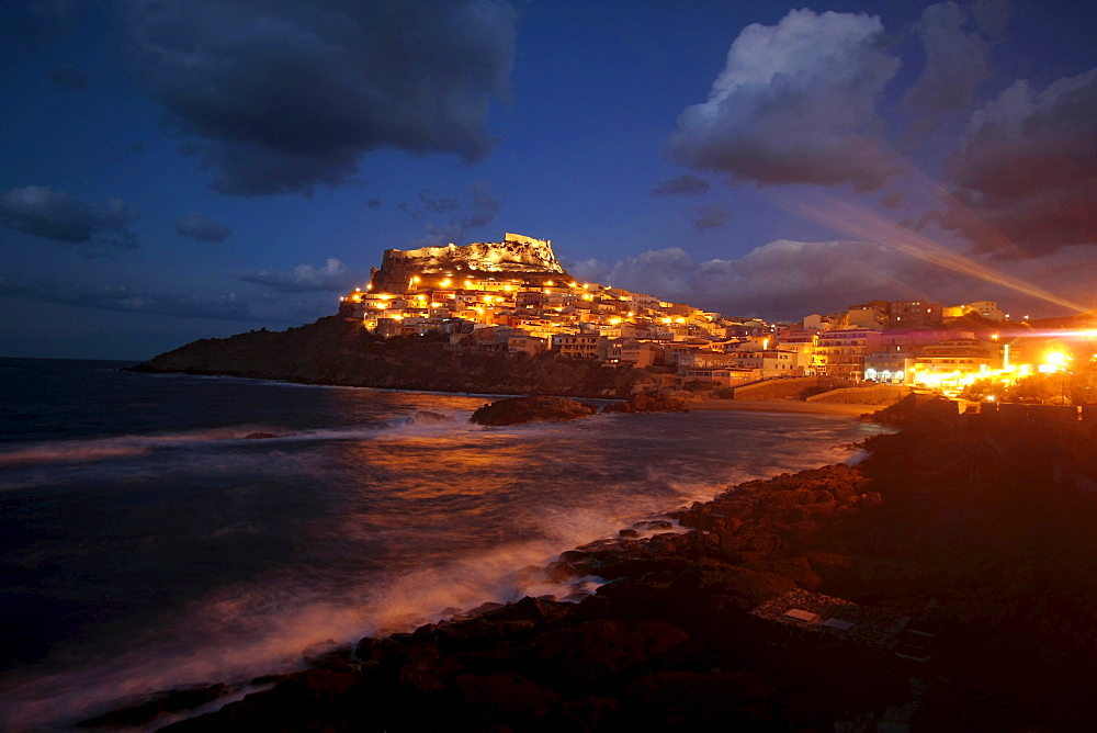 Castelsardo at night, Sardinia, Italy, Europe