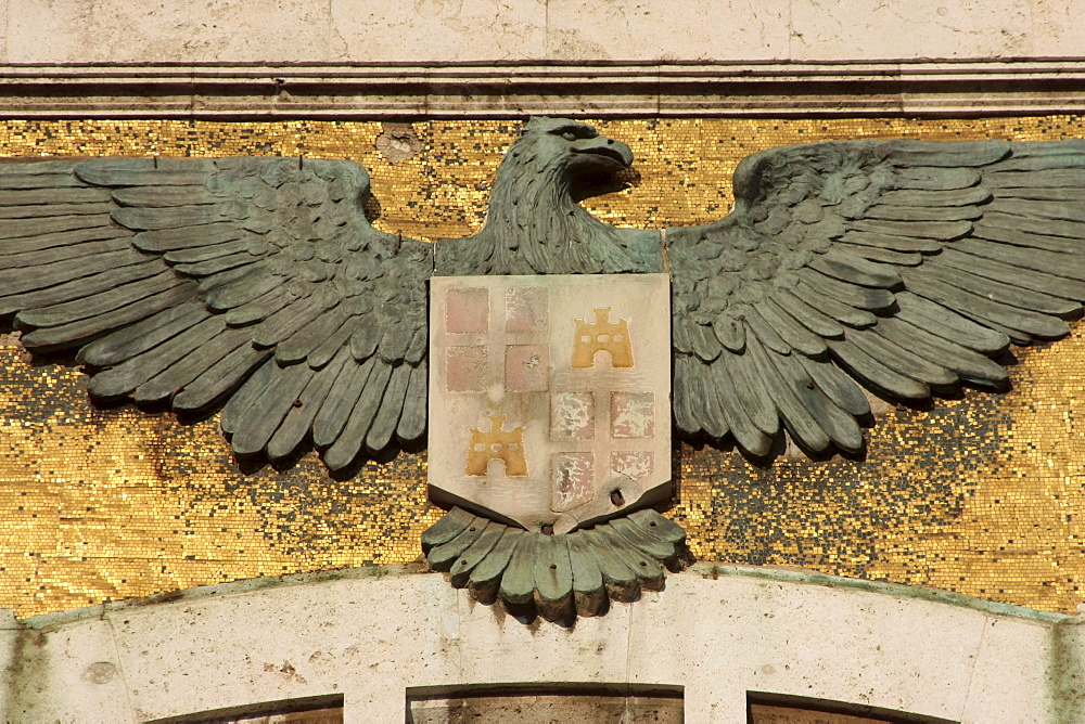 Coat of arms with eagle at the town hall, Cagliari Sardinia, Italy, Europe