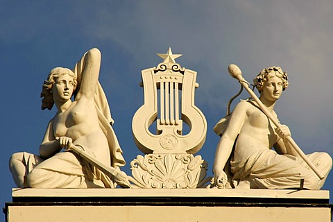 Statues on top of the National Opera House in Riga, Latvia, Baltic states