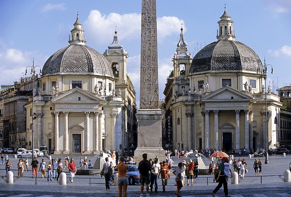 Santa Maria di Montesanto Church, obelisk, Santa Maria dei Miracoli, Piazza del Popolo, Rome, Latium, Italy