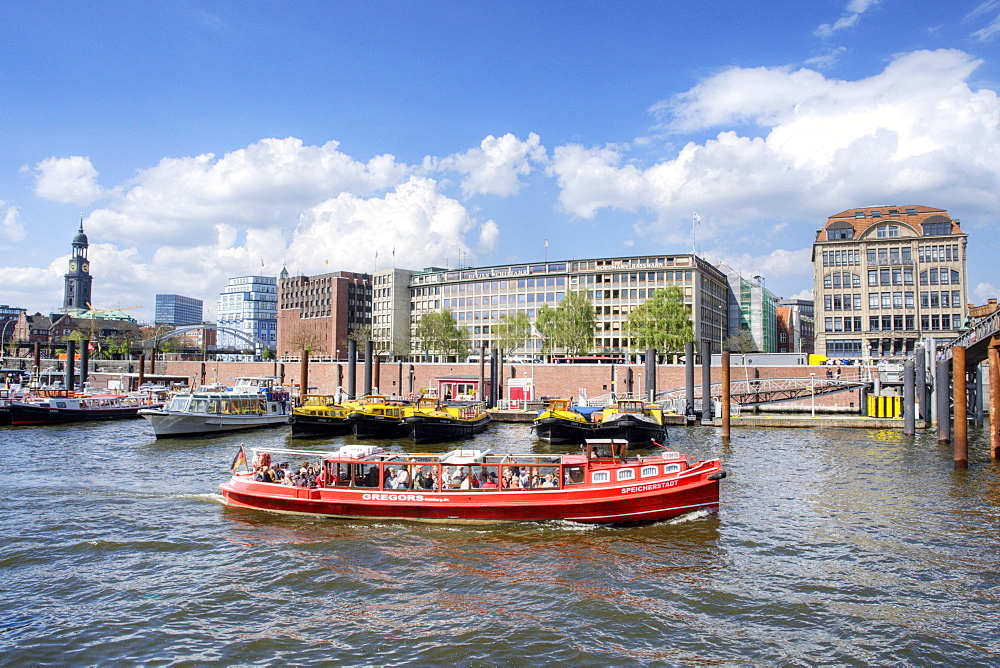 Barges on a loading canal, Hamburg, Germany, Europe