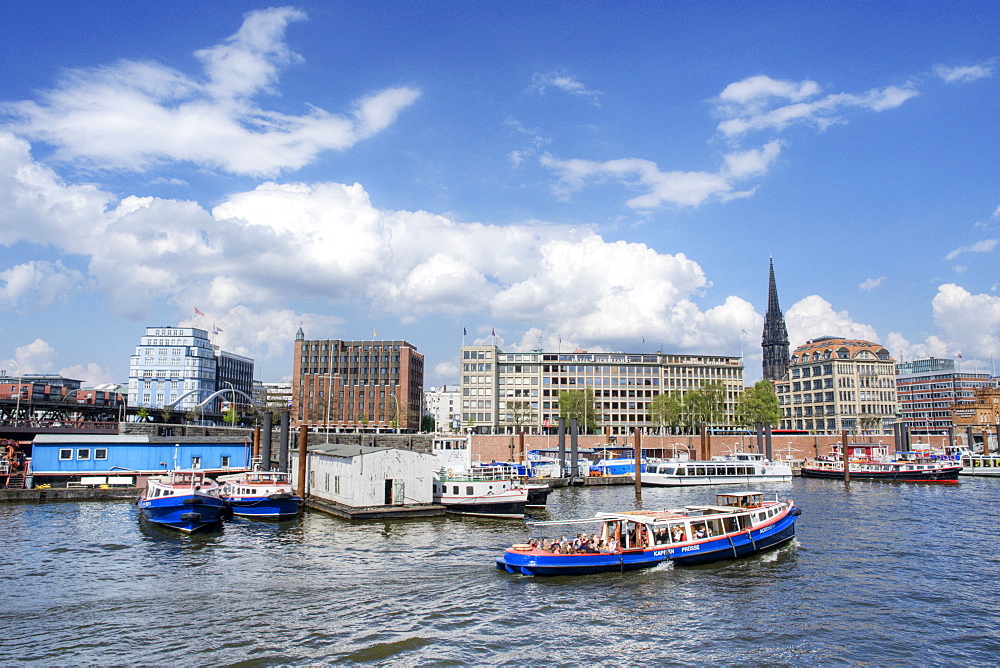 Barges on a loading canal, Hamburg, Germany, Europe